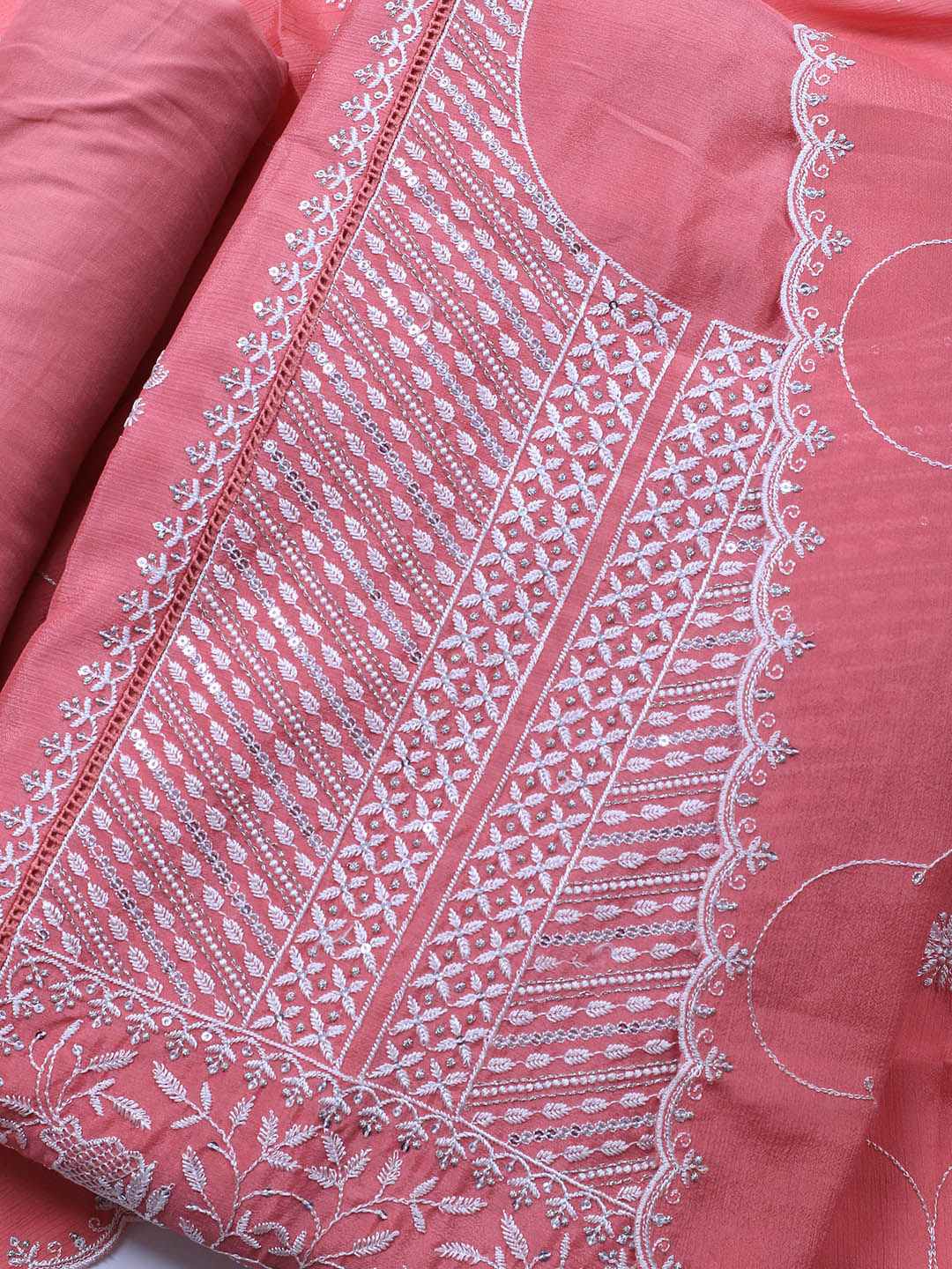 Embroidered Art Silk Unstitched Suit Piece With Dupatta