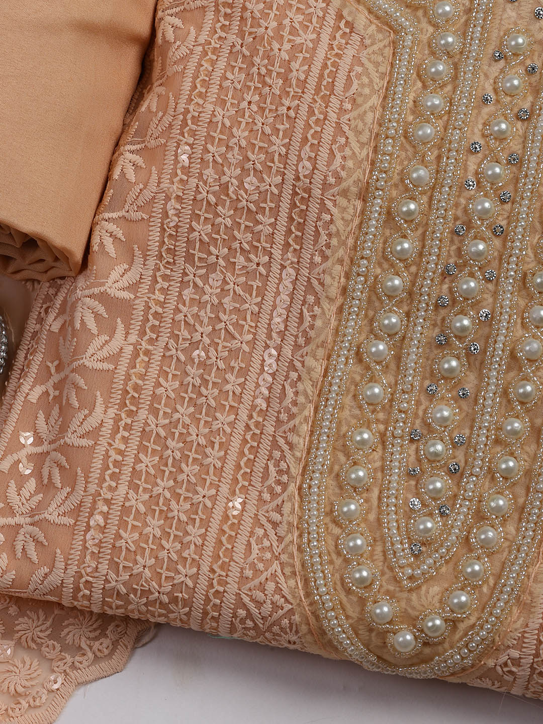 Chiken Work Georgette Unstitched Suit With Dupatta