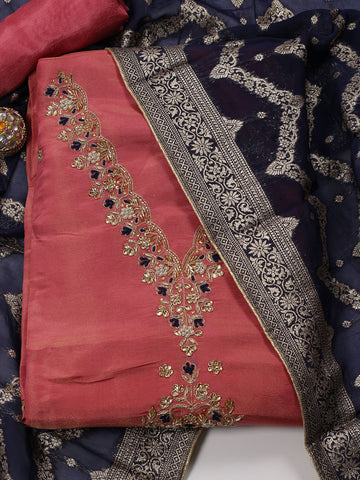 Neck Embroidery Tissue Unstitched Suit With Dupatta