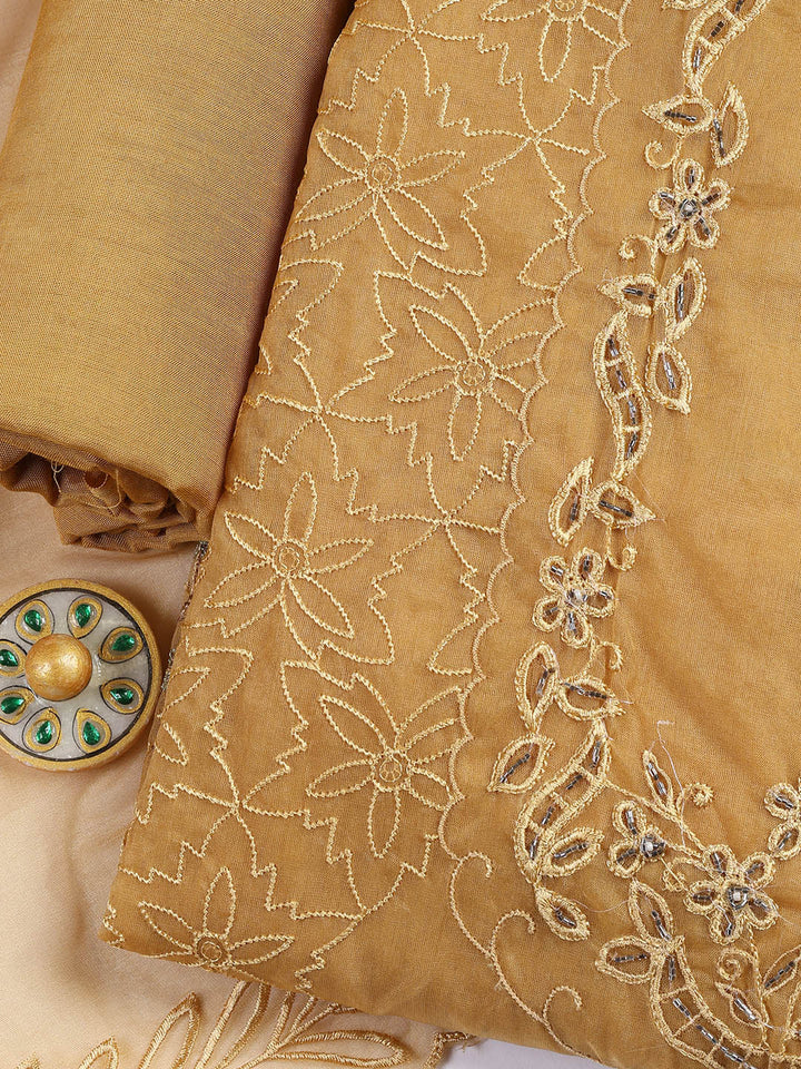 Neck Embroidered Organza Unstitched Suit Piece With Dupatta