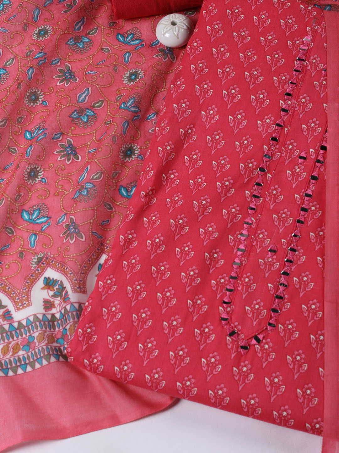Printed Cotton Blend Unstitched Suit With Dupatta