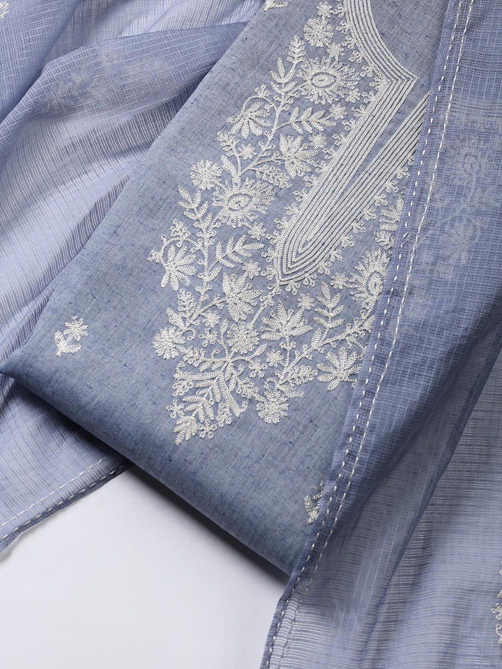 Neck Embroidered Cotton Blend Unstitched Suit Piece With Dupatta