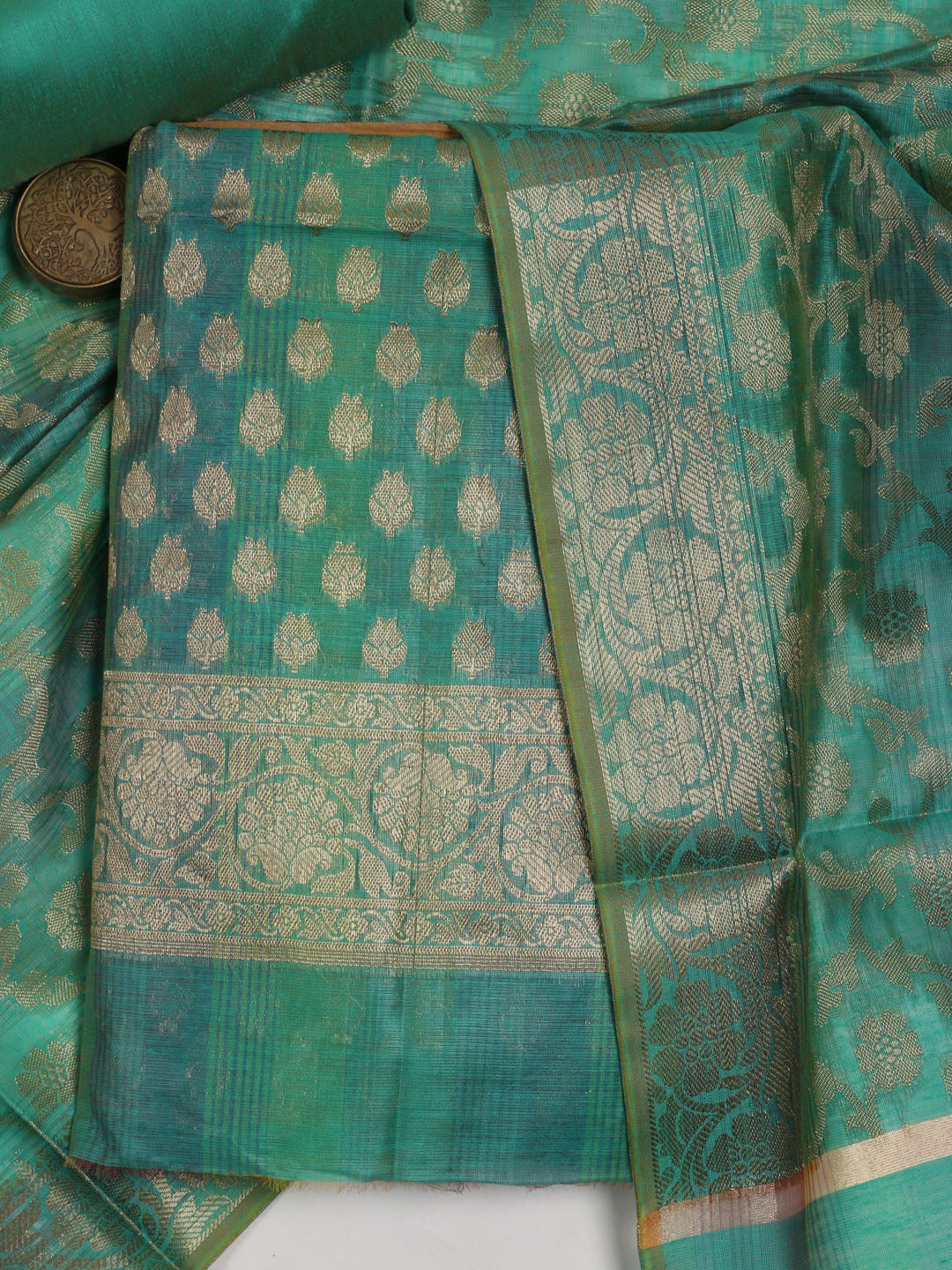 Woven Design Chanderi Unstitched Suit With Dupatta