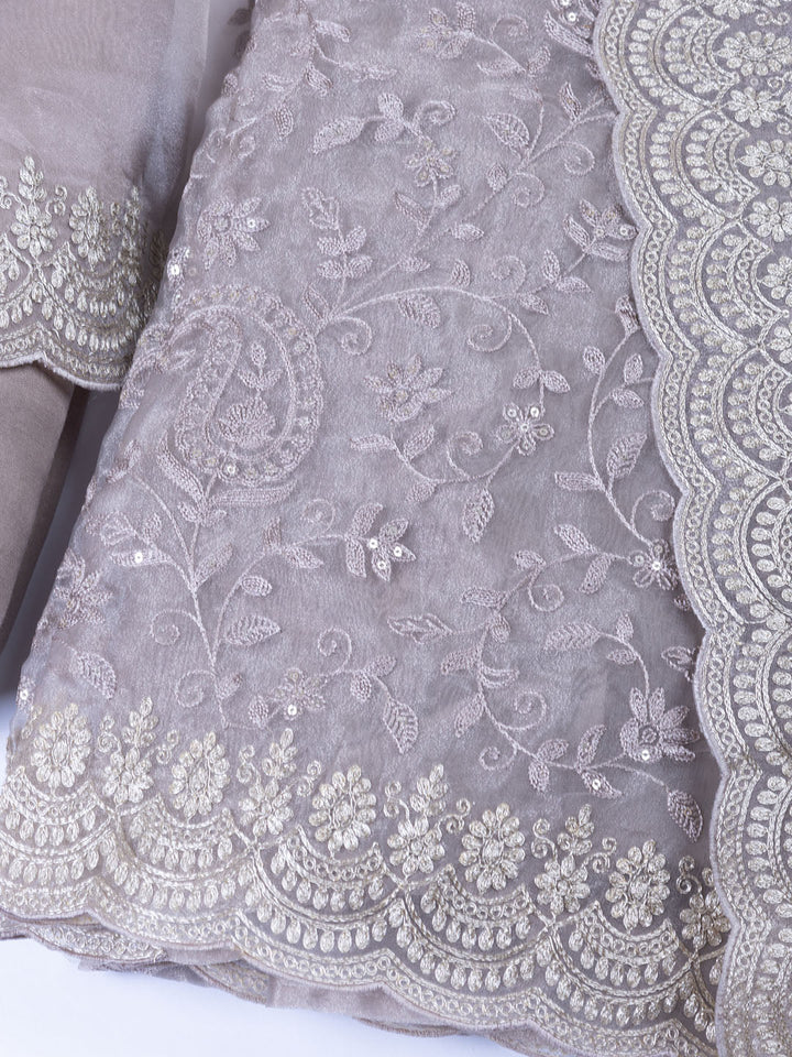 Embroidered Organza Unstitched Suit With Dupatta