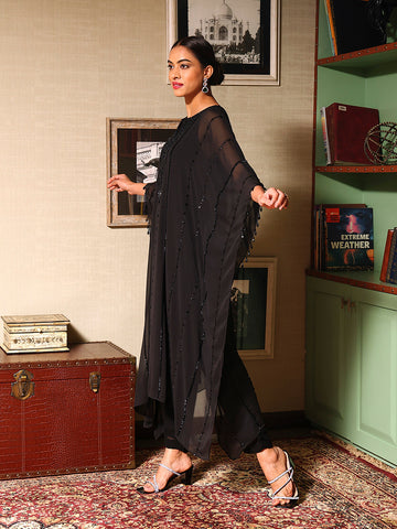 Sequin Embroidered Georgette Kaftan Kurti With Pants