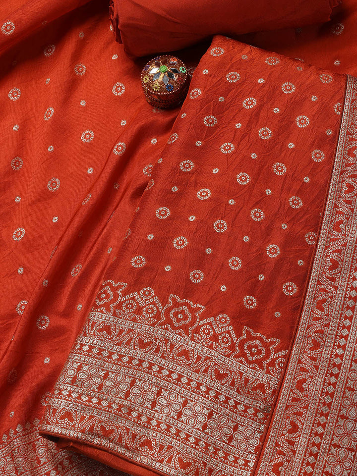 Embroidered Art Silk Unstitched Suit Piece With Dupatta