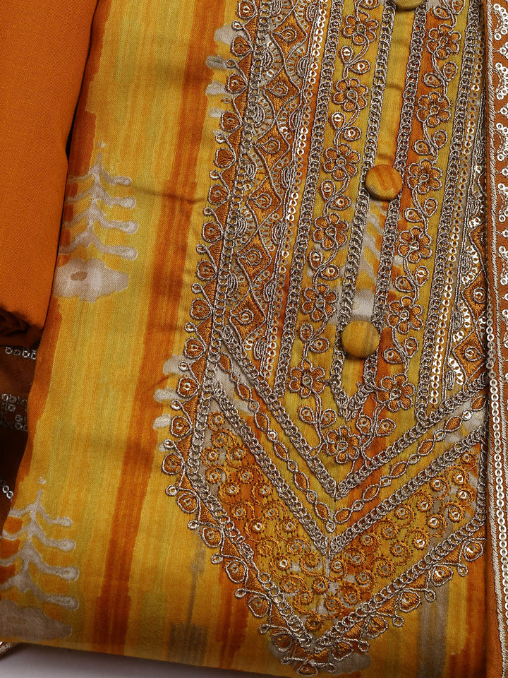 Embroidered Cotton Blend Unstitched Suit Piece With Dupatta
