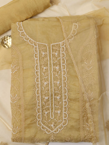 Neck Embroidered Organza Unstitched Suit With Dupatta