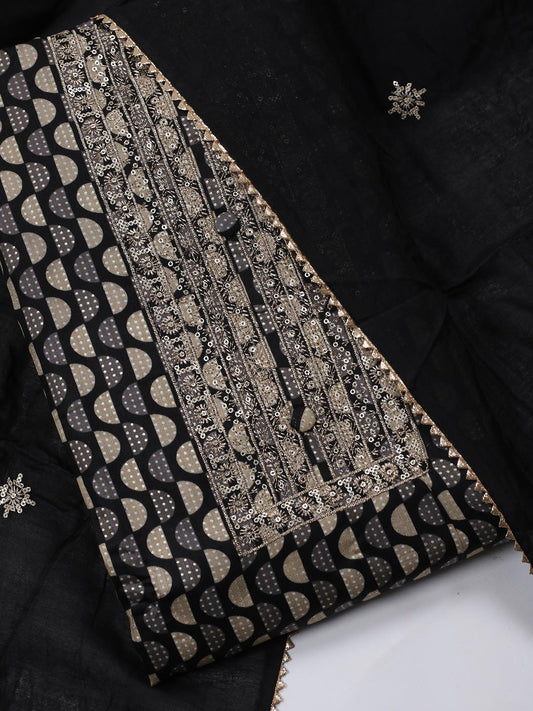 Neck Embroidered Cotton Blend Unstitched Suit Piece With Dupatta