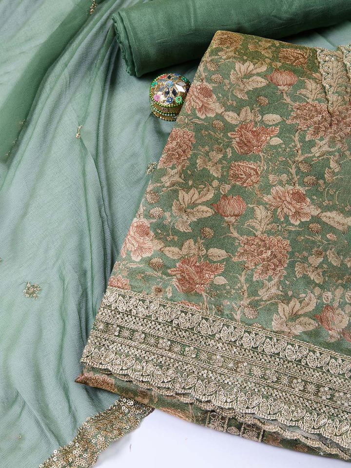 Neck Embroidered Tissue Unstitched Suit With Dupatta