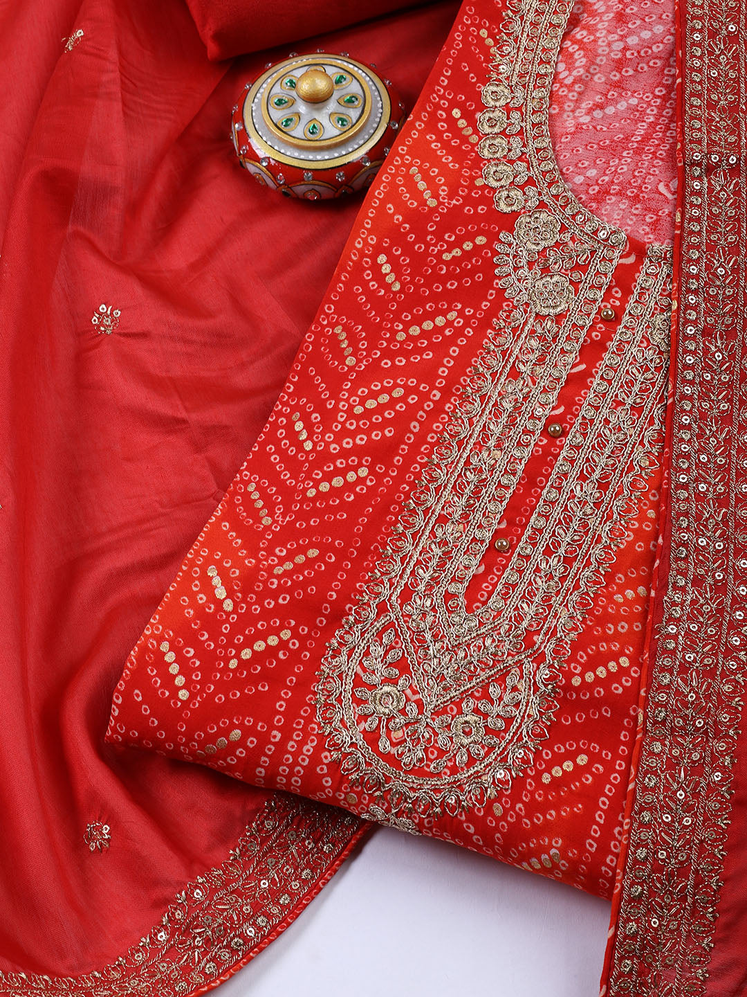 Neck Embroidered Cotton Blend Unstitched Suit With Dupatta