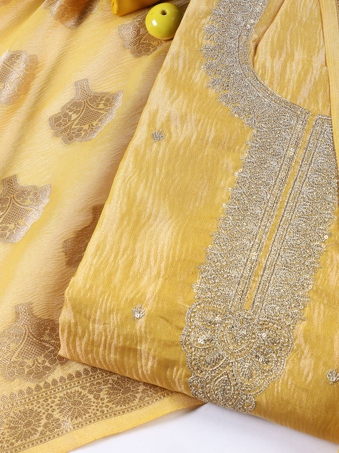 Neck Embroidered Tissue Unstitched Suit Piece With Dupatta