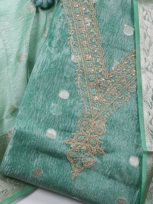 Neck Embroidered Tissue Unstitched Suit Piece With Dupatta