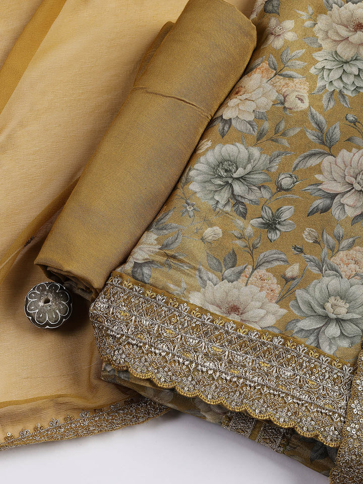 Patch Neck Art Silk Unstitched Suit With Dupatta