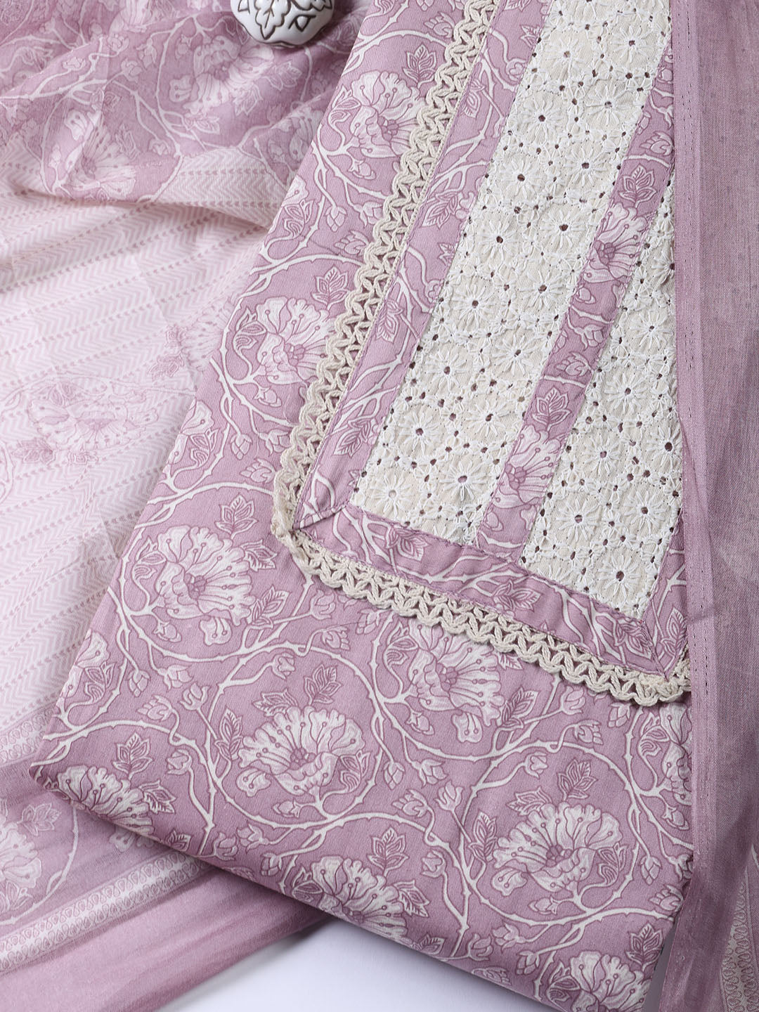 Printed Cotton Blend Unstitched Suit Piece With Dupatta