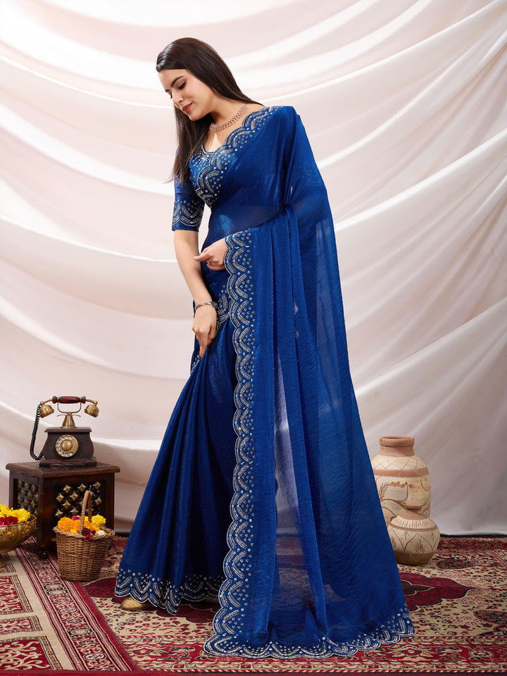Embroidered Satin Velvet Saree