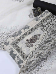 Neck Work Cotton Blend Unstitched Suit With Dupatta