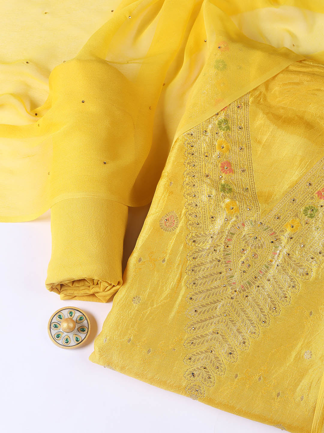 Woven Chanderi Unstitched Suit Piece With Dupatta
