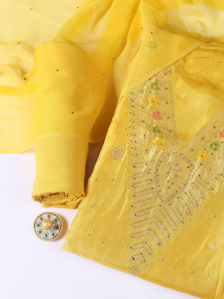 Woven Chanderi Unstitched Suit Piece With Dupatta