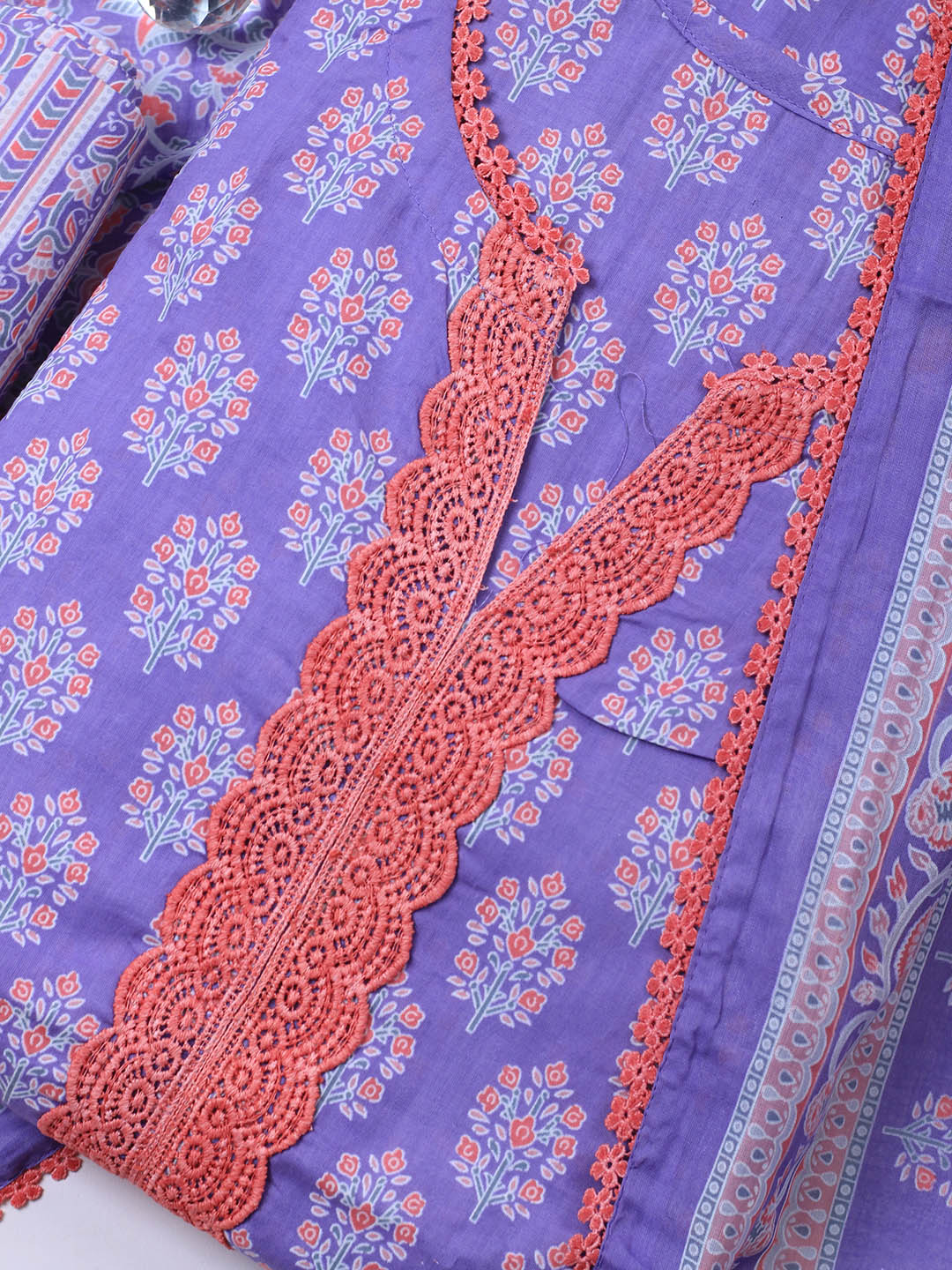 Printed Cotton Blend Unstitched Suit Piece With Dupatta