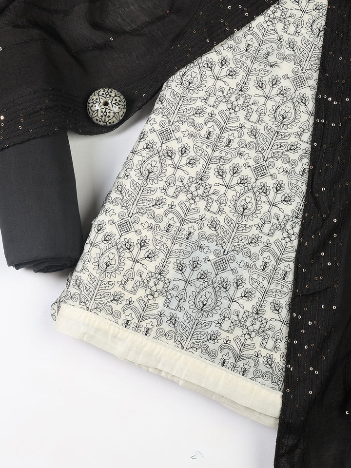 Embroidery Chanderi Unstitched Suit With Dupatta