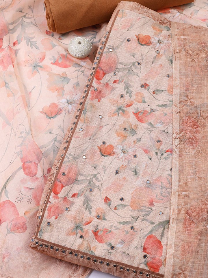 Neck Embroidered Linen Unstitched Suit Piece With Dupatta