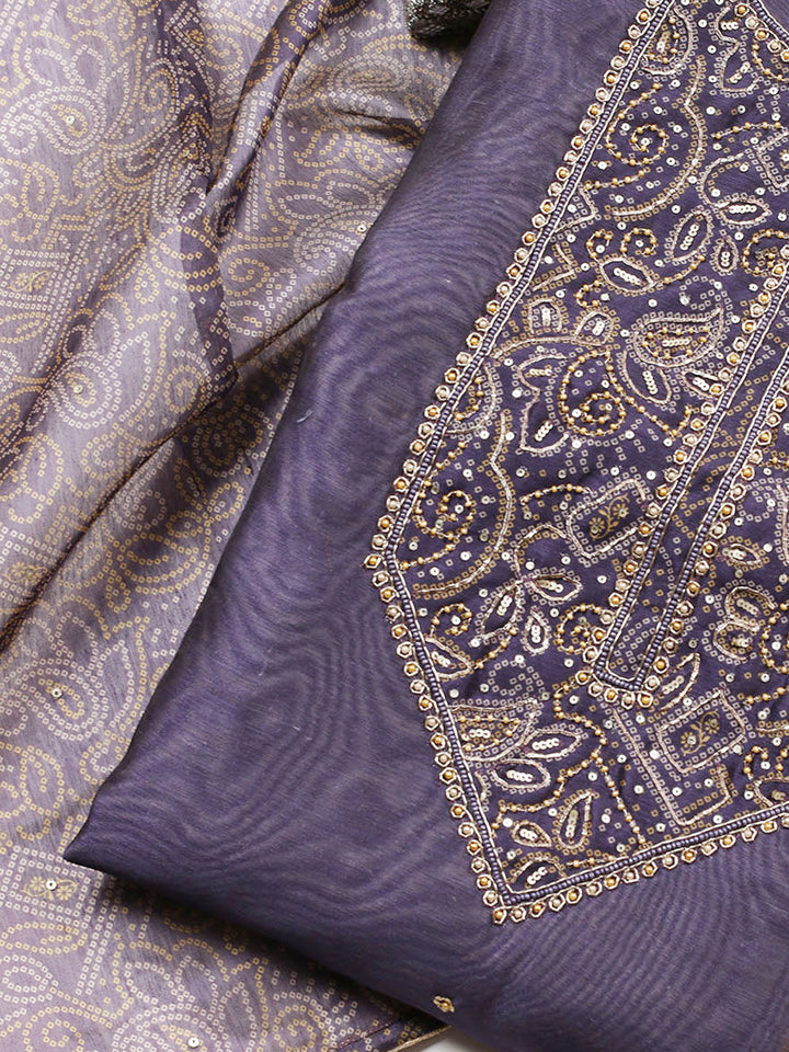 Neck Embroidered Chanderi Unstitched Suit Piece With Dupatta