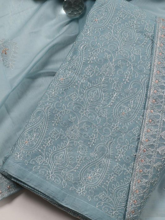 Embroidered Chanderi Unstitched Suit With Dupatta