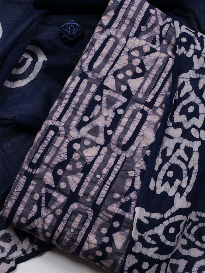 Printed Cotton Blend Unstitched Suit With Dupatta