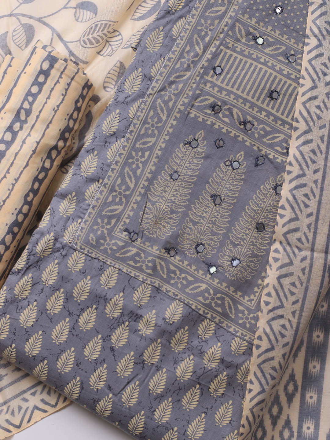 Printed Cotton Blend Unstitched Suit With Dupatta