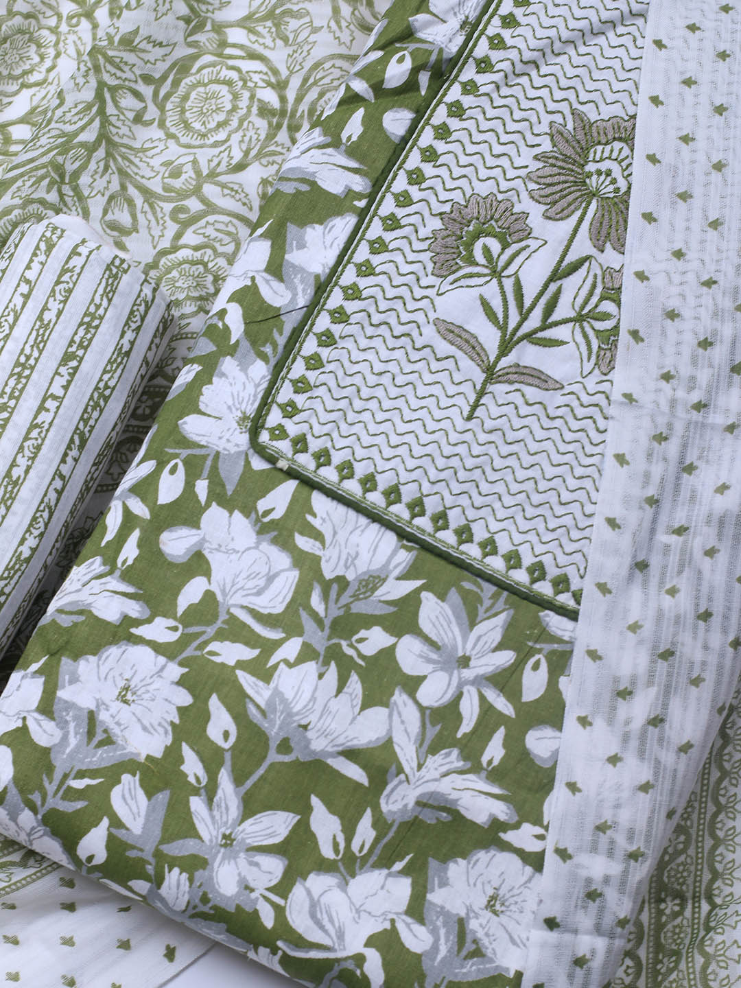 Printed Cotton Blend Unstitched Suit With Dupatta