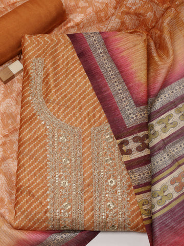 Neck Embroidery Chanderi Unstitched Suit With Dupatta