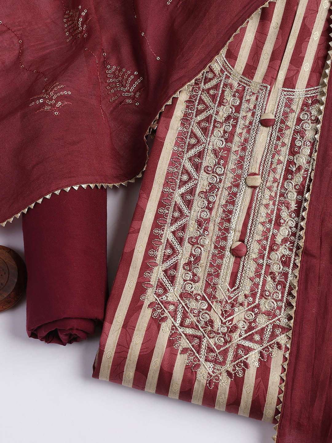 Neck Embroidered Cotton Blend Unstitched Suit Piece With Dupatta