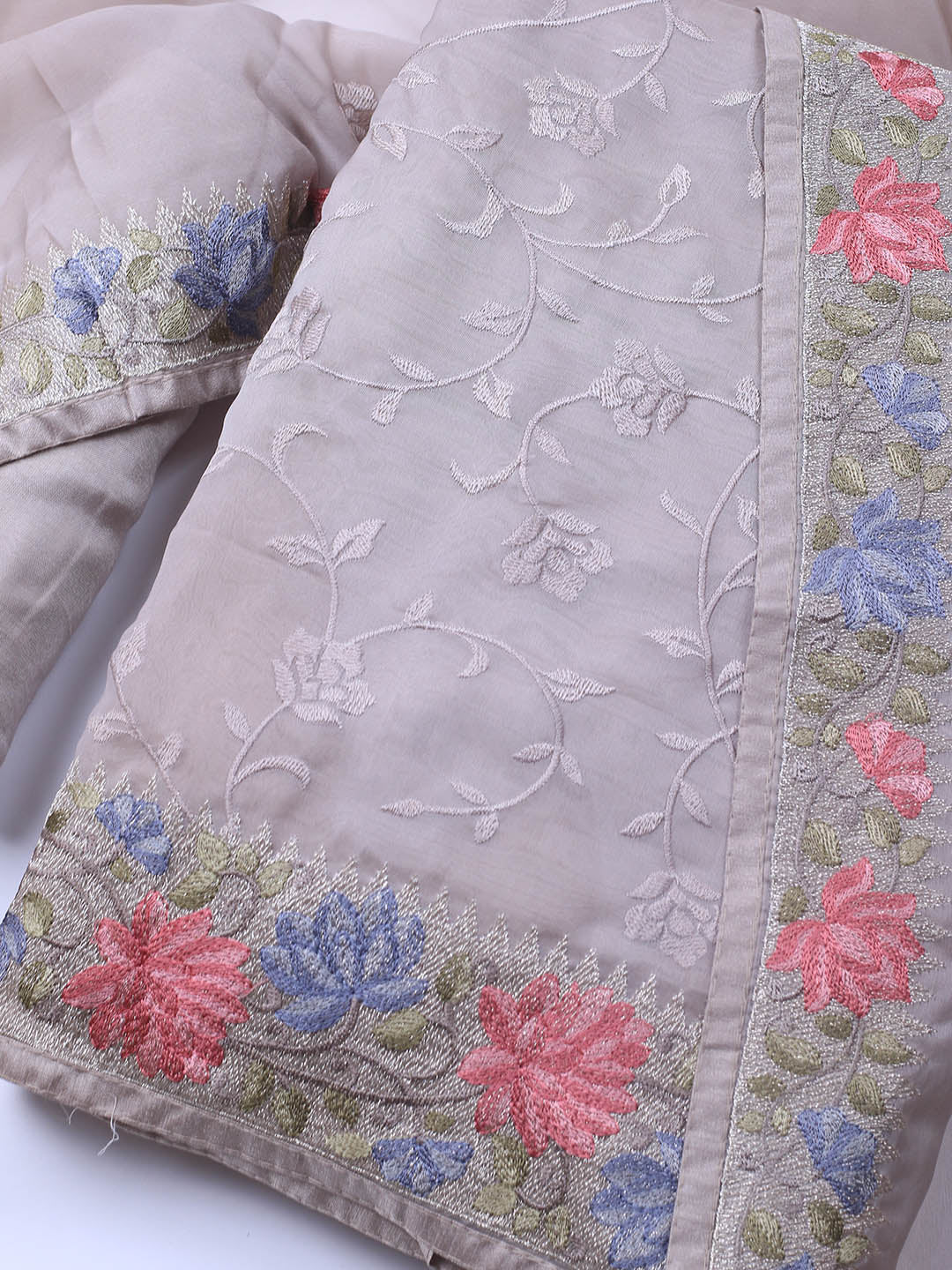 Neck Embroidery Organza Unstitched Suit Piece With Dupatta