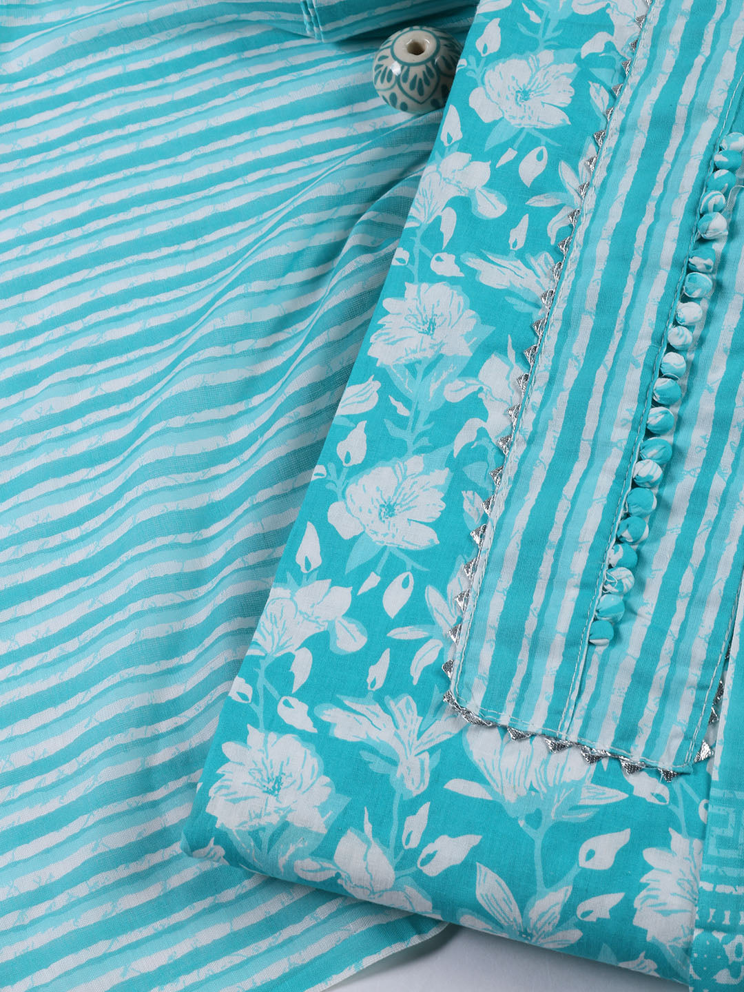 Neck Patti Cotton Blend Unstitched Suit With Dupatta