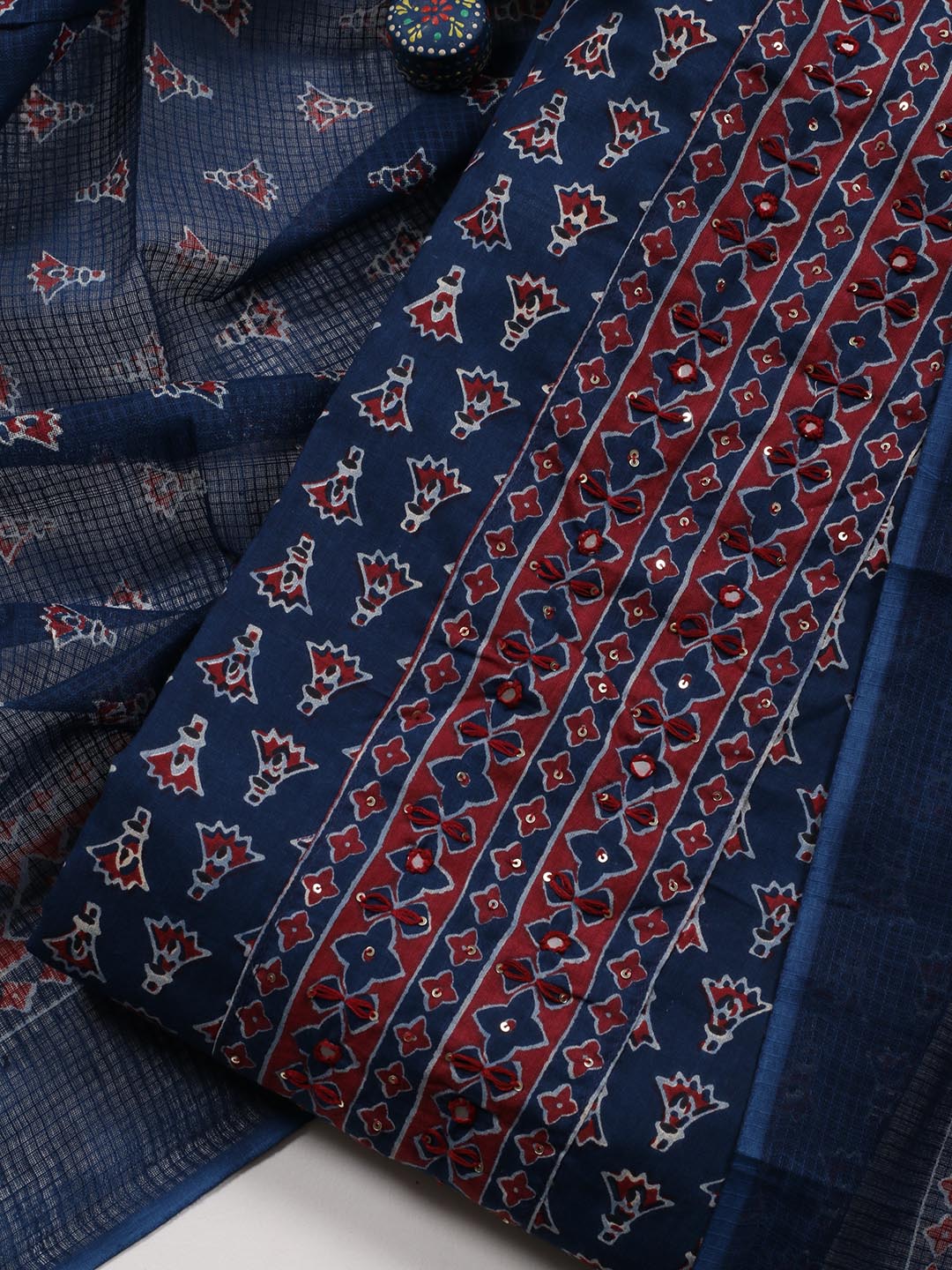 Printed Cotton Blend Unstitched Suit Piece With Dupatta