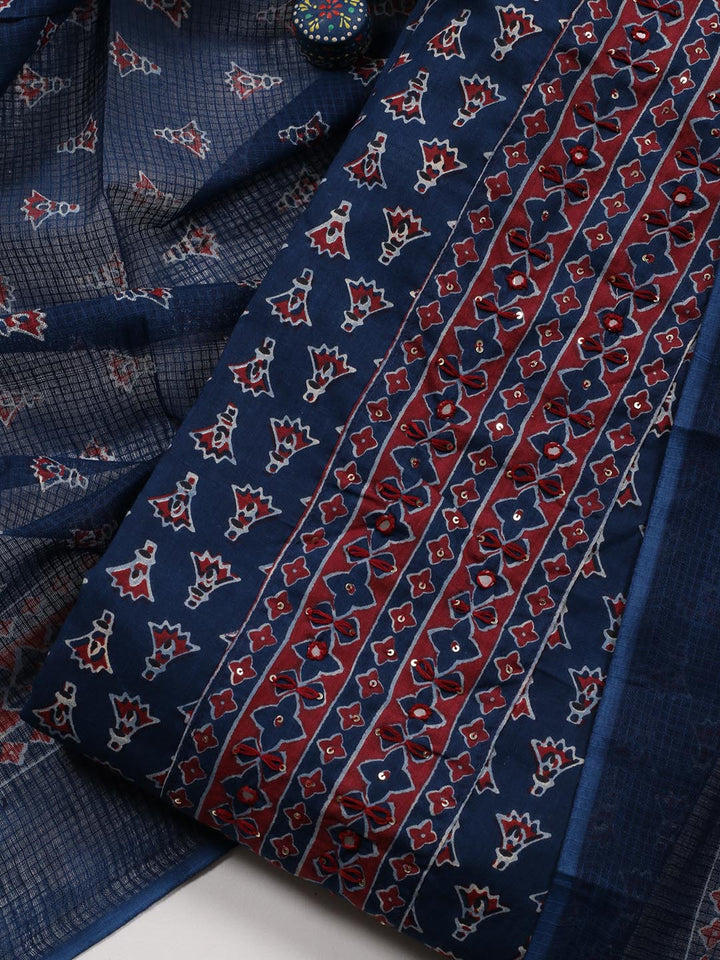 Printed Cotton Blend Unstitched Suit Piece With Dupatta
