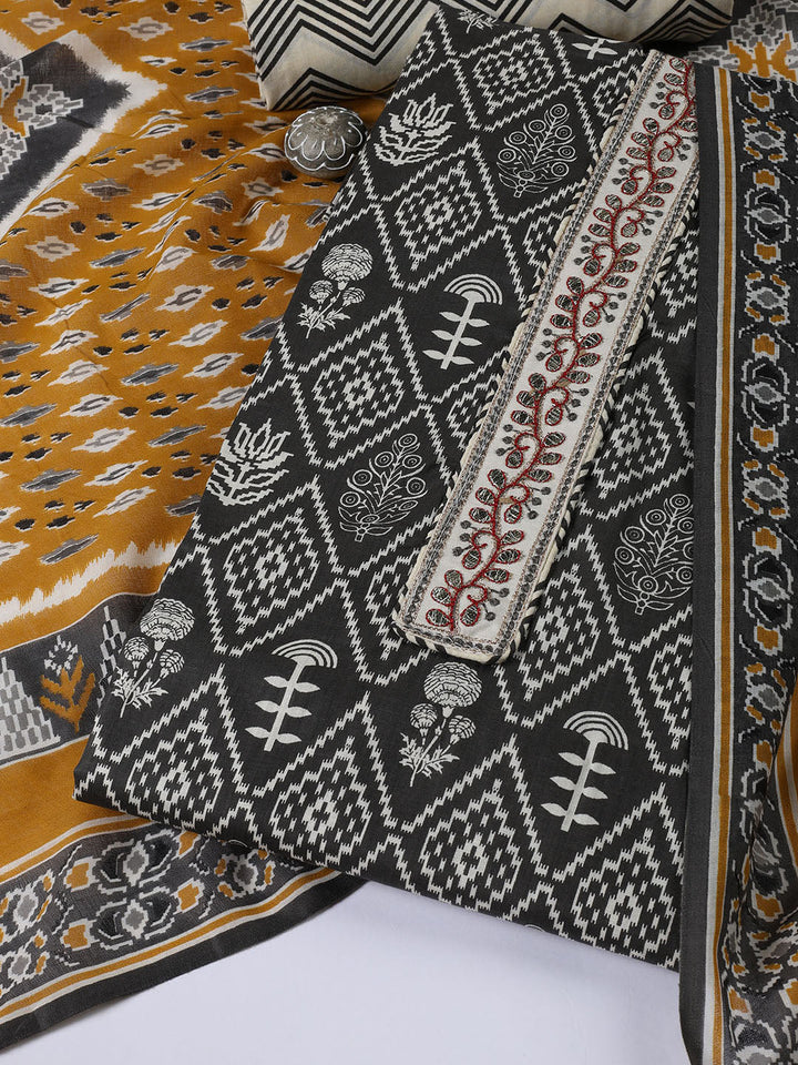 Neck Patti Cotton Blend Unstitched Suit With Dupatta