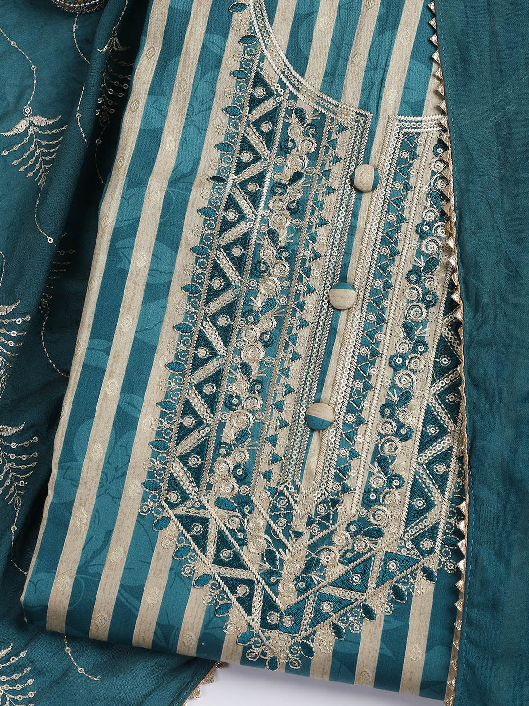 Neck Embroidered Cotton Blend Unstitched Suit Piece With Dupatta