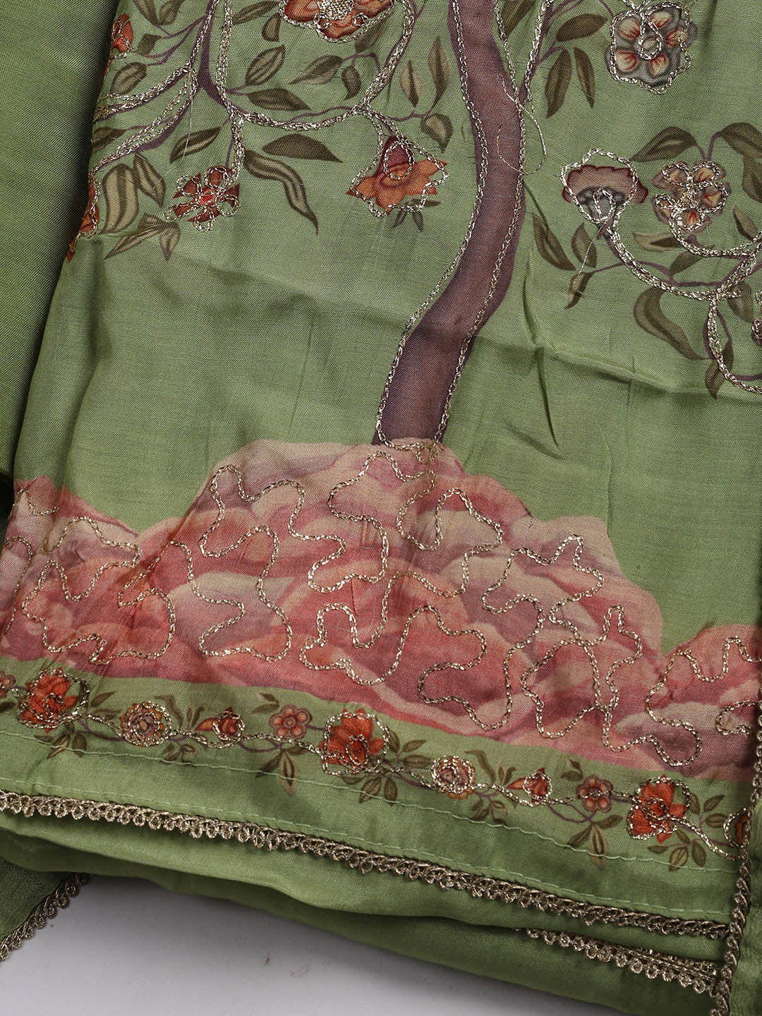 Gota Work Muslin Unstitched Suit Piece With Dupatta