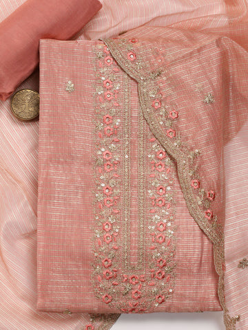 Neck Embroidered Chanderi Unstitched Suit Piece With Dupatta