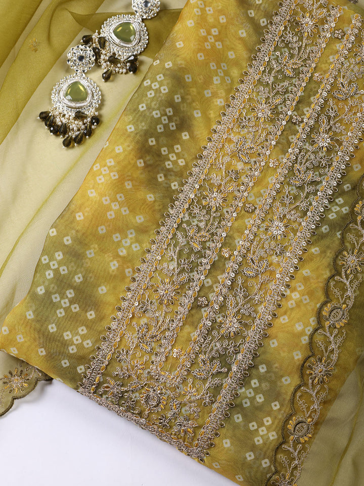 Neck Embroidered Organza Unstitched Suit With Dupatta