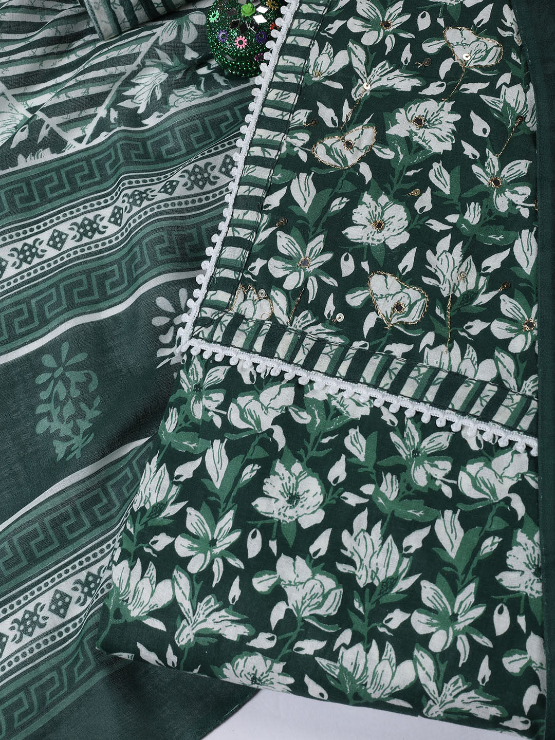 Printed Cotton Blend Unstitched Suit With Dupatta