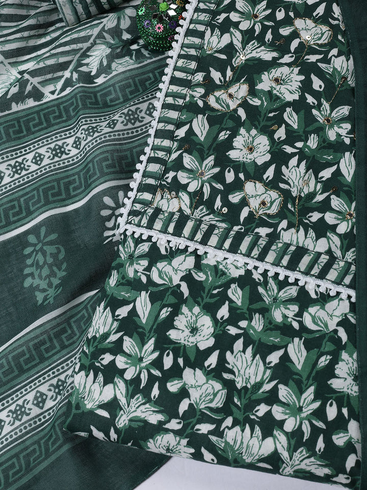 Printed Cotton Blend Unstitched Suit With Dupatta