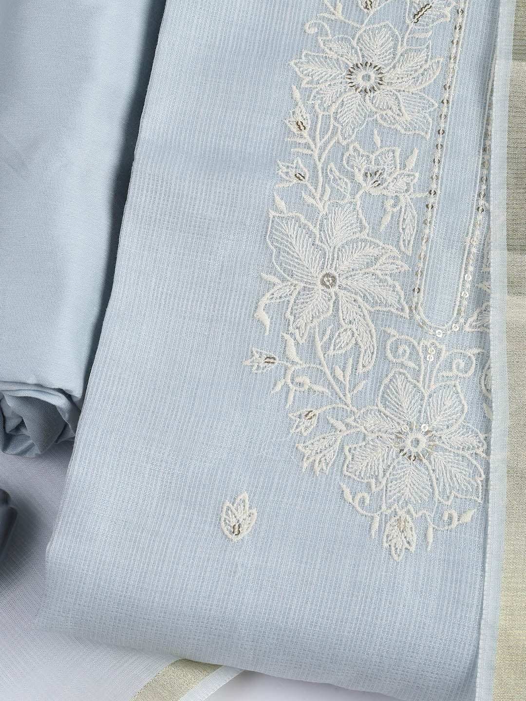 Neck Embroidered Cotton Blend Unstitched Suit With Dupatta