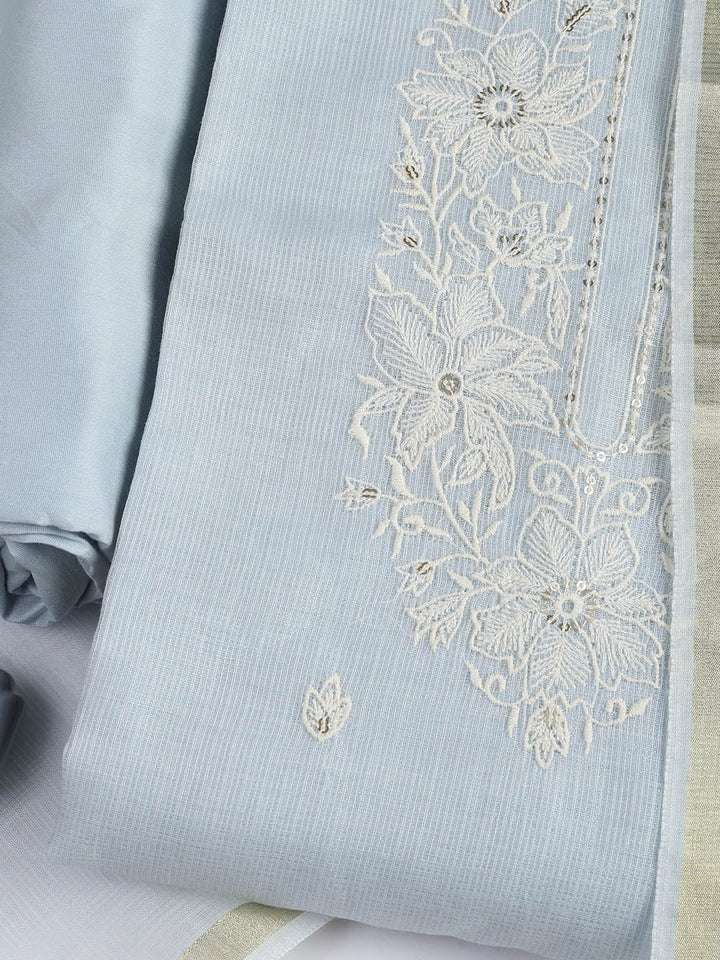Neck Embroidered Cotton Blend Unstitched Suit With Dupatta