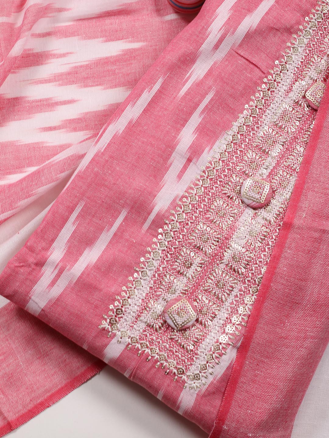 Neck Embroidered Cotton Blend Unstitched Suit Piece With Dupatta
