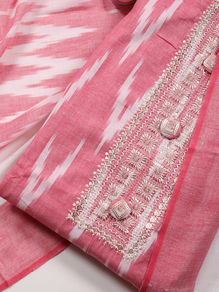 Neck Embroidered Cotton Blend Unstitched Suit Piece With Dupatta