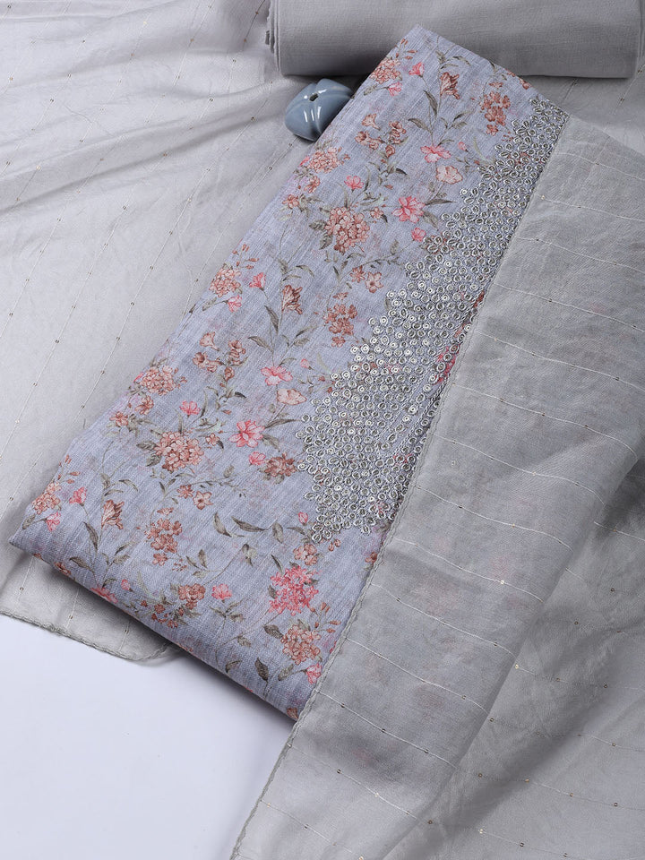 Neck Embroidery Linen Unstitched Suit With Dupatta