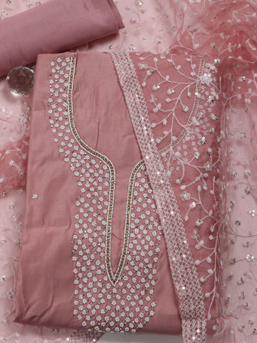 Neck Embroidered Chanderi Unstitched Suit With Dupatta